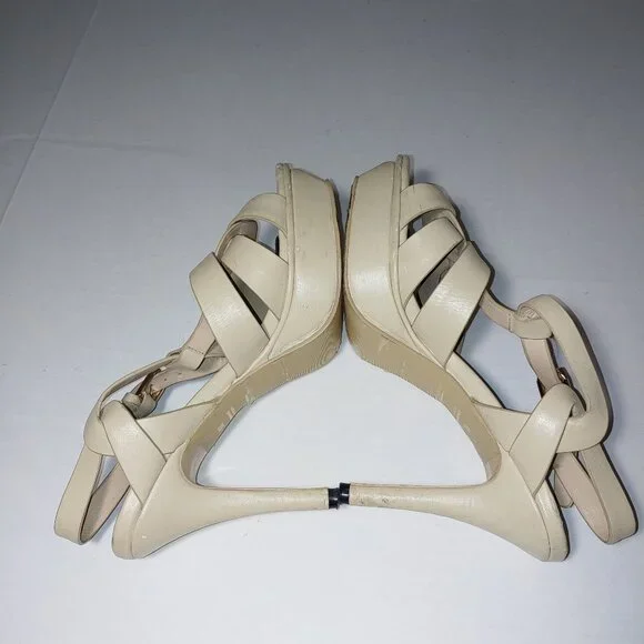SAINT LAURENT Tribute Platform Sandals in Smooth Leather Cream Size 39 - Picture 10 of 15